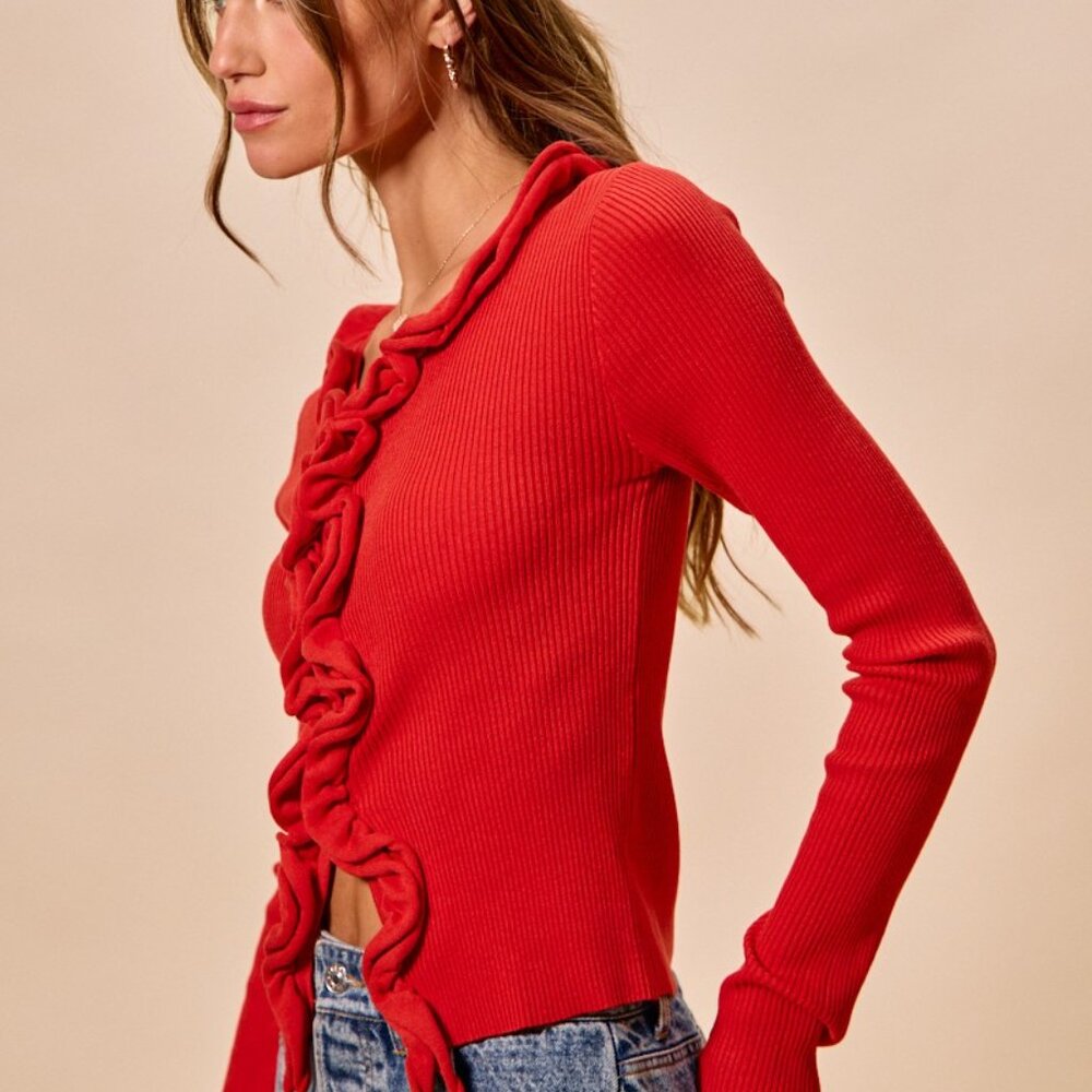 SO ME Cascade Ruffle Ribbed Sweater Cardgian - Picture 8 of 16